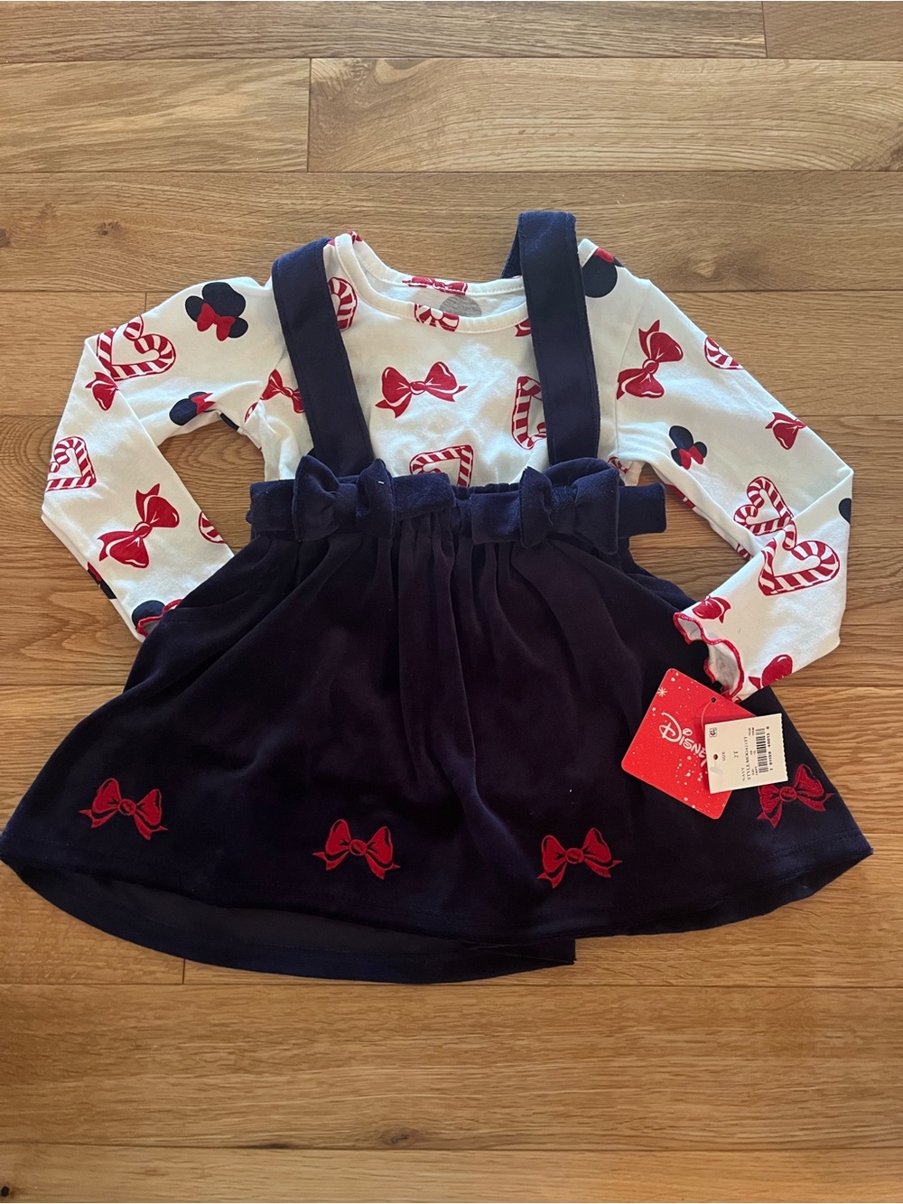 Disney Girls' 2T 2-Piece Minnie Mouse Holiday T-Shirt and Skirt/Pinafore Set NWT